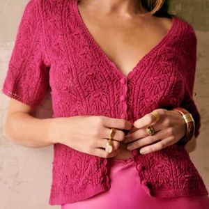 Sezane CYBÈLE Short Sleeve Sweater - Magenta